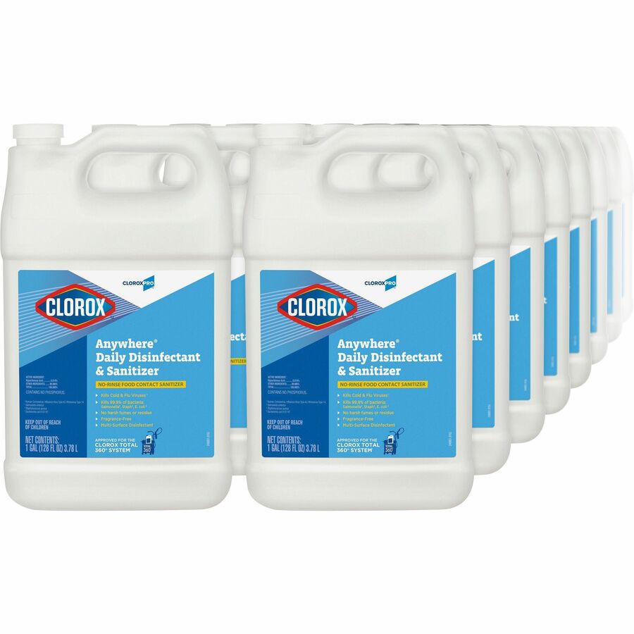 CloroxPro Anywhere Daily Disinfectant and Sanitizing Bottle - 128 fl oz (4 quart) - 4 / Carton - Disinfectant, pH Balanced - Translucent