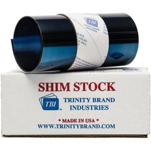 TRINITY BRAND INDUSTRIES Shim Stock: 0.012'' Thick, 50'' Long, 6" Wide, 1095 High Carbon,Blue Tempered Spring Steel M-6BLT50-12