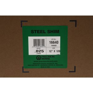 PRECISION BRAND Shim Stock: 0.025'' Thick, 120'' Long, 12" Wide, 1010 Low Carbon Steel 16640