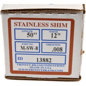 TRINITY BRAND INDUSTRIES Shim Stock: 0.008'' Thick, 50'' Long, 12" Wide, 302 Stainless Steel M-SW-8
