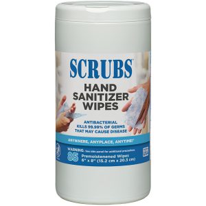 SCRUBS Hand Sanitizer Wipes, Pre-Moistened, Center Pull Canister, White 90985