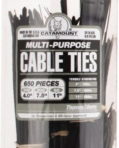 THOMAS & BETTS 4 to 11 Inch Range, Black Cable Ties 90650-IUV