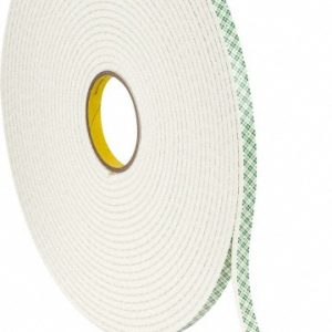 3M Off-White Double-Sided Urethane Foam Tape: 1/2" Wide, 18 yd Long, 1/4" Thick, Acrylic Adhesive 7000122490