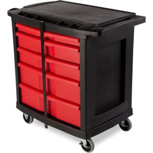 RUBBERMAID Mobile Tool Work Center, 5 Drawers, 250 lb. Capacity, Black FG773488BLA