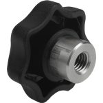 KIPP Lobed Knob: 50 mm Head Dia, 7 Points, Thermoplastic Elastomer, Black K0153.210