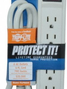 TRIPP-LITE 6 Outlets, 120 Volts, 15 Amps, 4' Cord, Power Outlet Strip TLP604