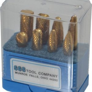 SGS PRO 8 Pc Double Cut Burr Set with Cylinder w/Rad End, Cylinder, Taper w/Rad End, Tree w/Pointed End BUR_06TNDC