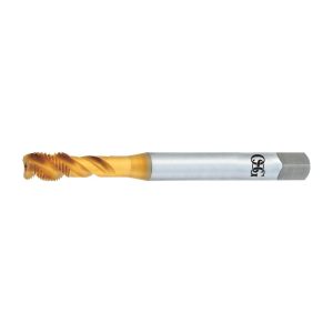 OSG Spiral Flute Tap: M8x1.25, Metric Coarse, 3 Flute, Modified Bottoming Chamfer, 6H Class of Fit, Vanadium High-Speed Steel, TiN Finish 2391405