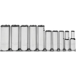 PROTO Socket Set: Deep, 10 Pc, 3/8" Drive, 5/16 to 7/8" J52111