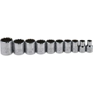 PROTO Socket Set: Standard, 10 Pc, 3/8" Drive, 5/16 to 7/8" J52118