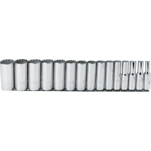 PROTO Socket Set: Deep, 15 Pc, 1/2" Drive, 3/8 to 1-1/4" J54107