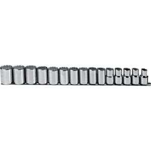 PROTO Socket Set: Standard, 15 Pc, 1/2" Drive, 10.00 to 24.00 mm J54206