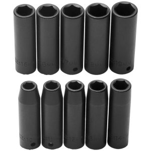 PROTO Socket Set: Deep Impact, 10 Pc, 1/2" Drive, 10.00 to 19.00 mm J74212