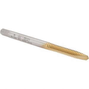 VALUE COLLECTION Spiral Point Tap: #6-32 UNC, 2 Flutes, Plug Chamfer, 2B Class of Fit, HSS, TiN Coated 11024-88-B