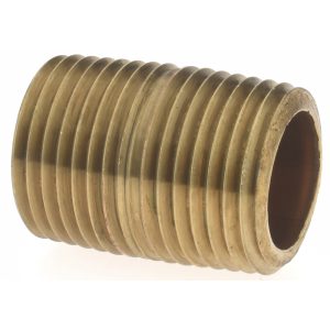 MERIT BRASS Brass Pipe Nipple: Threaded on Both Ends, 1-1/8" OAL, 1/2" NPT 2108-001