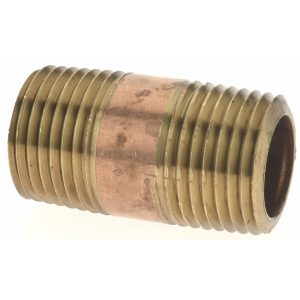MERIT BRASS Brass Pipe Nipple: Threaded on Both Ends, 1-1/2" OAL, 1/2" NPT 2108-150