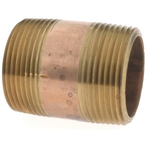 MERIT BRASS Brass Pipe Nipple: Threaded on Both Ends, 2" OAL, 1-1/4" NPT 2120-200
