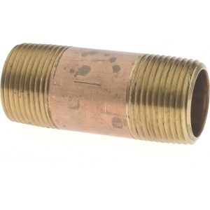 MERIT BRASS Brass Pipe Nipple: Threaded on Both Ends, 3" OAL, 1" NPT 2116-300