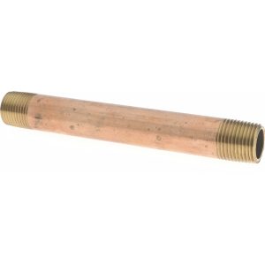 MERIT BRASS Brass Pipe Nipple: Threaded on Both Ends, 6" OAL, 1/2" NPT 2108-600
