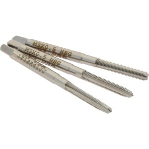 HERTEL Tap Set: M3 x 0.5 Metric Coarse, 3 Flute, High Speed Steel, Bright Finish K029506AS