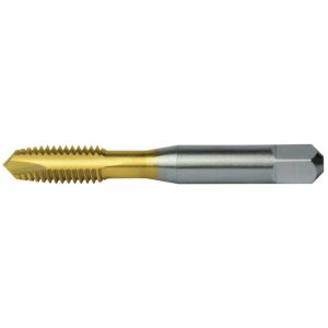 CLEVELAND Spiral Point Tap: 1/4-20, UNC, 2 Flutes, Plug, 3B, High Speed Steel, TiN Finish C55316