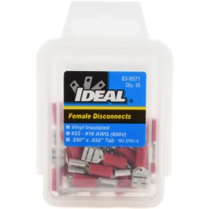 IDEAL Wire Disconnect: Female, Red, Vinyl, 22-18 AWG, 1/4" Tab Width 83-9571