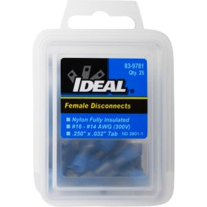 IDEAL Wire Disconnect: Female, Blue, Vinyl, 16-14 AWG, 1/4" Tab Width 83-9781