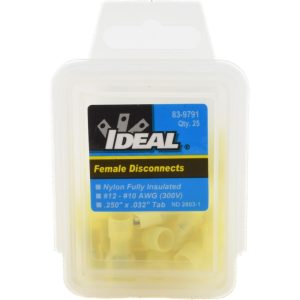 IDEAL Wire Disconnect: Female, Yellow, Vinyl, 12-10 AWG, 1/4" Tab Width 83-9791