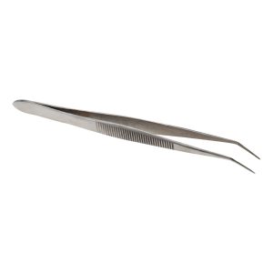 VALUE COLLECTION Assembly Tweezer: Stainless Steel, Short Bent Point & Serrated Body & Edge Tip, 4-11/32" OAL 11035-SS