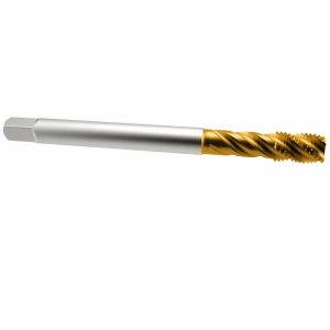 EMUGE Spiral Flute Tap: 1/2-13 UNC, 4 Flutes, Bottoming, 2B Class of Fit, Cobalt, TIN Coated CU513700.5013