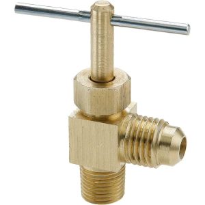 PARKER Needle Valve: Angled, 1/4 x 1/8" Pipe, Flare x MNPTF End, Brass Body NV101F-4-2