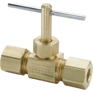 PARKER Needle Valve: Straight, 5/16" Pipe, Compression x Compression End, Brass Body NV105C-5