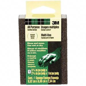 3M Sanding Sponge: 2-5/8" Wide, 3-3/4" Long, 1" Thick, Medium Grade 7100237077