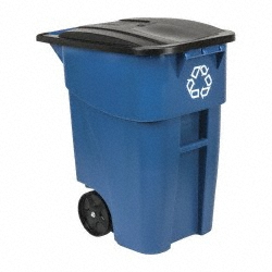 RUBBERMAID Rollout Trash/Garbage Can/Bin with Wheels, 50 Gal, Blue FG9W2773BLUE