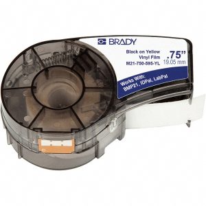 BRADY Label Maker Label: Black & Yellow, Vinyl, 3/4" OAW, 1 Roll 142811