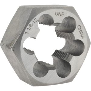 VALUE COLLECTION Hex Rethreading Die: 1-1/8 - 12, 1" Thick, Right Hand, 2" Hex, Carbon Steel 365-1082