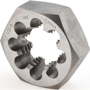 VALUE COLLECTION Hex Rethreading Die: 1-1/2-6, 1" Thick, Right Hand, Carbon Steel 365-1321