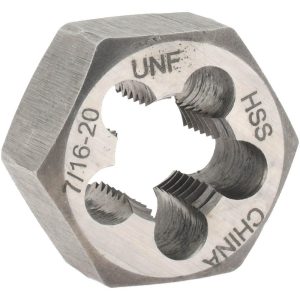 VALUE COLLECTION Hex Rethreading Die: 7/16-20, Right Hand, High-Speed Steel 367-0282