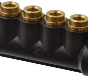 PARKER Manifold: 3/8" Inlet, 1/4" Outlet, 2 Inlet Ports, 4 Outlet Ports, 4" OAL, 0.9" OAW 24M-6-4