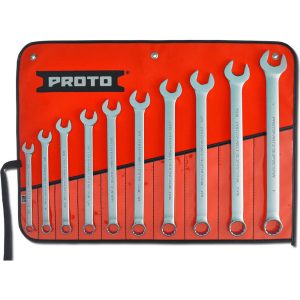PROTO Combination Wrench Set: 10 Pc, 7/16 to 1" Wrench, Inch J1200GASD