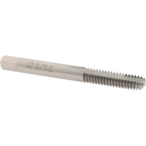 VALUE COLLECTION Spiral Point Tap: 1/4-20 UNC, 2 Flutes, Bottoming Chamfer, 3B Class of Fit, HSS, Bright/Uncoated Coated MSC-04540217