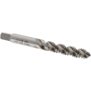 VALUE COLLECTION Spiral Flute Tap: 1/4-20, UNC, 3 Flute, Modified Bottoming Chamfer, 3B Class of Fit, High-Speed Steel, Bright/Uncoated Finish MSC-04619219