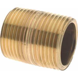 MERIT BRASS Brass Pipe Nipple: Threaded on Both Ends, 1-1/2" OAL, 1" BSPT 2016-001BSPT