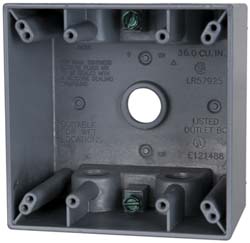 COOPER CROUSE-HINDS Electrical Outlet Box: Aluminum, Square, 4-1/2" OAH, 4-1/2" OAW, 2-21/32" OAD, 2 Gangs TP7126
