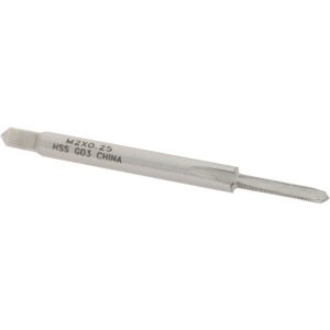 VALUE COLLECTION Straight Flute Tap: M2x0.25 Metric Fine, 3 Flute, Plug Chamfer, 6H Class of Fit, High-Speed Steel, Bright/Uncoated Finish JY4990651