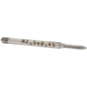 VALUE COLLECTION Spiral Point Tap: M2.5x0.45 Metric Coarse, 2 Flutes, Plug Chamfer, HSS, Bright/Uncoated Coated MSC-04997094