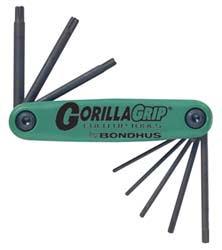 BONDHUS Torx Key Set: 8 Pc, Fold-Up Handle, T9 to T40 12634