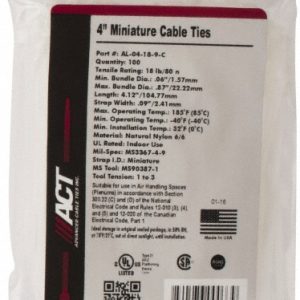 ADVANCED CABLE TIES INC. Cable Tie Duty: 4.125" Long, Natural, Nylon, Standard AL-04-18-9 -C
