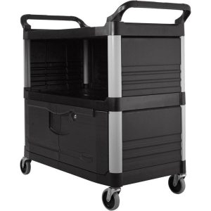 RUBBERMAID Equipment Cart Mobile Work Center: 40-5/8" OAD, 3 Shelf FG409500BLA