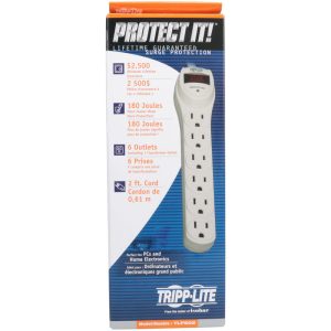 TRIPP-LITE 6 Outlets, 120 Volts, 15 Amps, 2' Cord, Power Outlet Strip TLP602